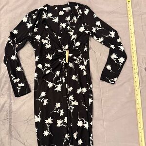 Calvin Klein Black & White Floral Faux-Wrap Sheath Dress - Size 8